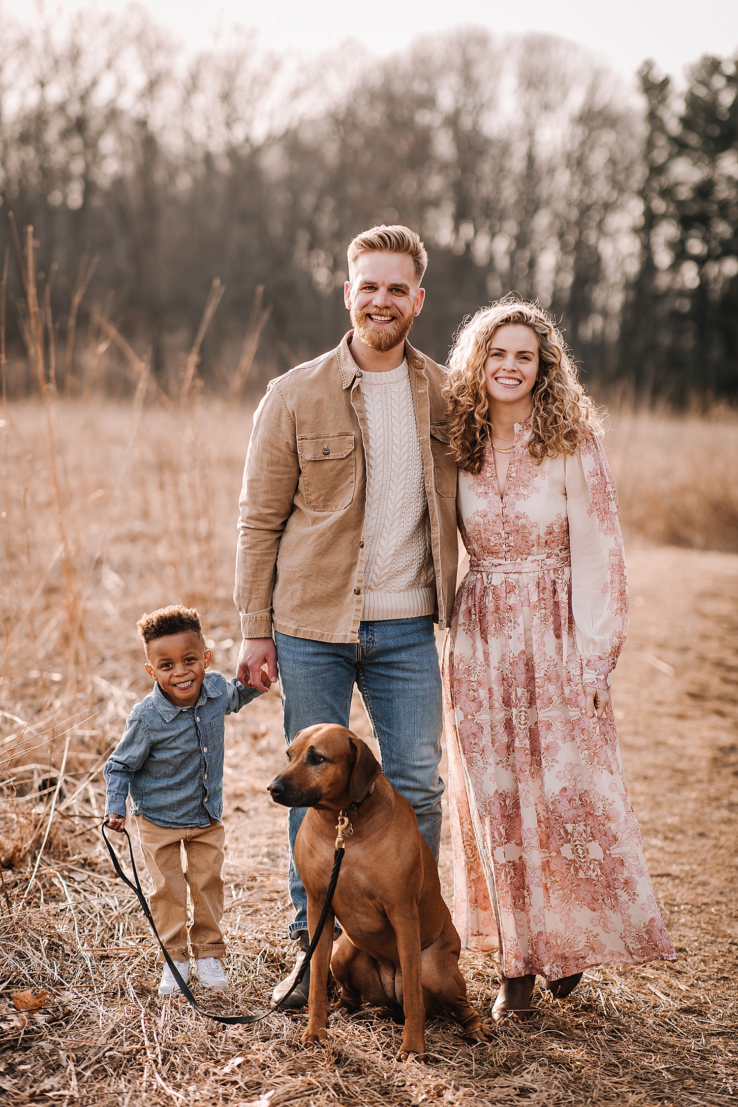 full family portrait with family dog and Michigan family photographer 