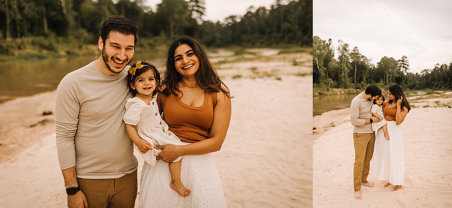 boho beach session with parents and young daughter with documentary family photographer